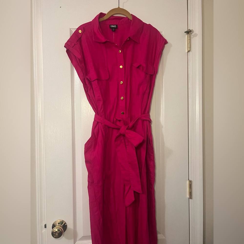 INC Macy’s Elegant Pink Button-Down Jumpsuit